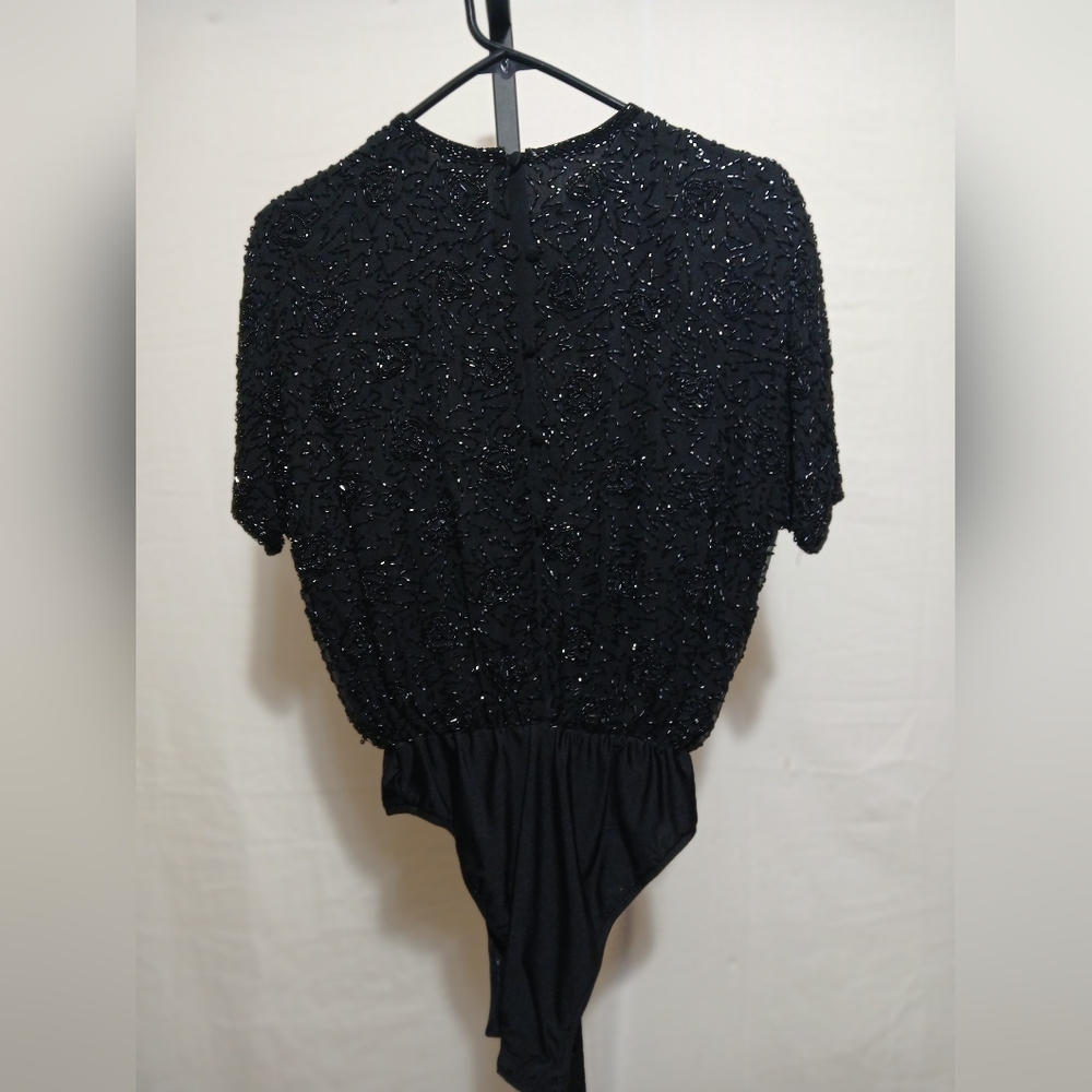 Oleg Cassini Black Beaded Body Suit - Picture 2 of 5